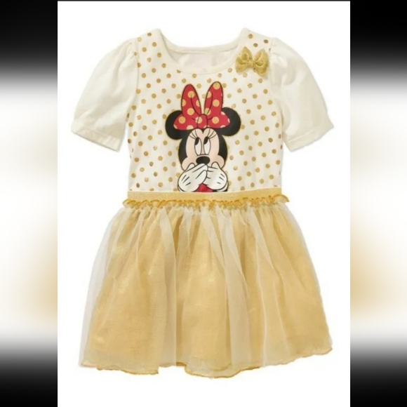 disney junior Other - :* NEW Disney Minnie Mouse Toddler Girls Gold Tulle Tutu Dress 3D Bow size 2T